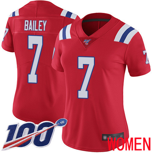 New England Patriots Football #7 Vapor Untouchable 100th Season Limited Red Women Jake Bailey Alternate NFL Jersey->new england patriots->NFL Jersey